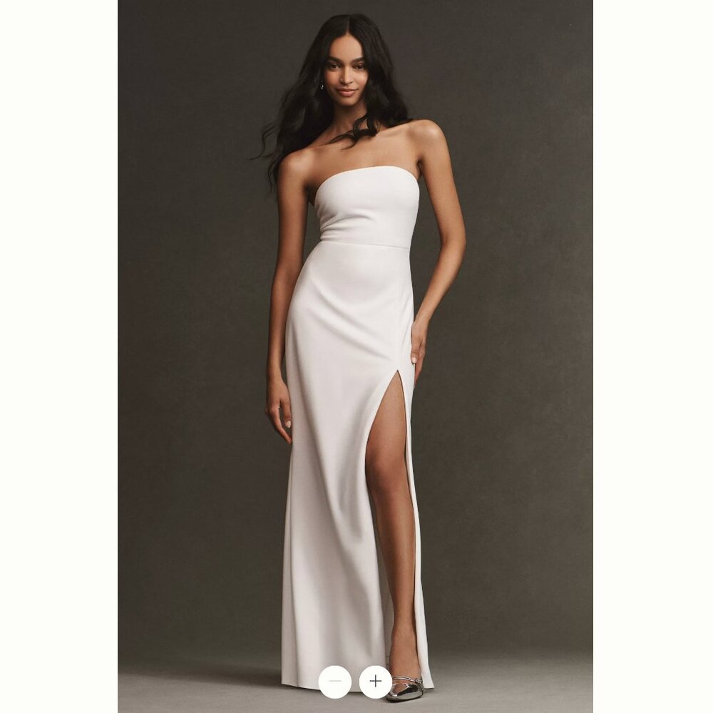 White Anthropologie Wedding Line Crepe Strapless Gown Maxi Dress